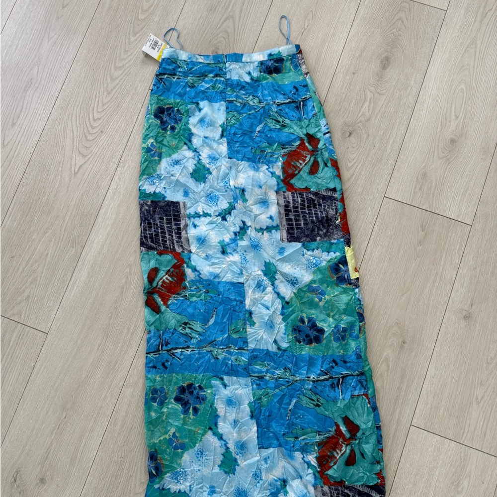 Topshop Blue and Green Patchwork Pencil Skirt